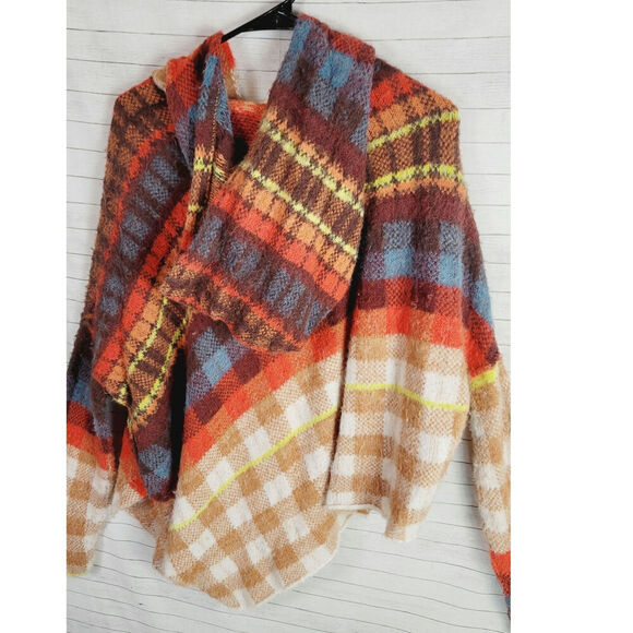 Free People Ainsley Plaid Hooded Wool Blend Poncho in Apple Cider Combo, sz S - Picture 11 of 16